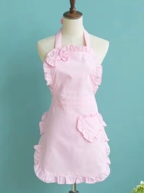 Pink Ruffled Heart Pocket Halter Apron!